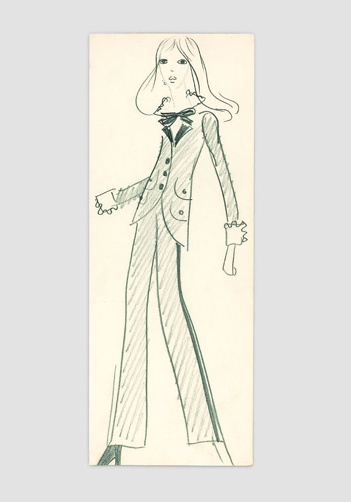 Original sketch of Le Smoking suit for the Haute Couture AW 1966 collection YSL