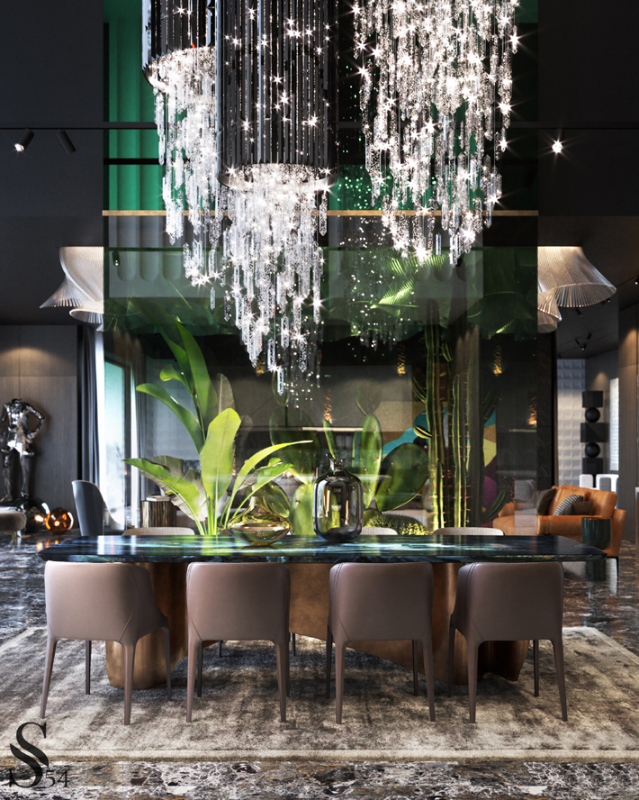 green luxury dining room design