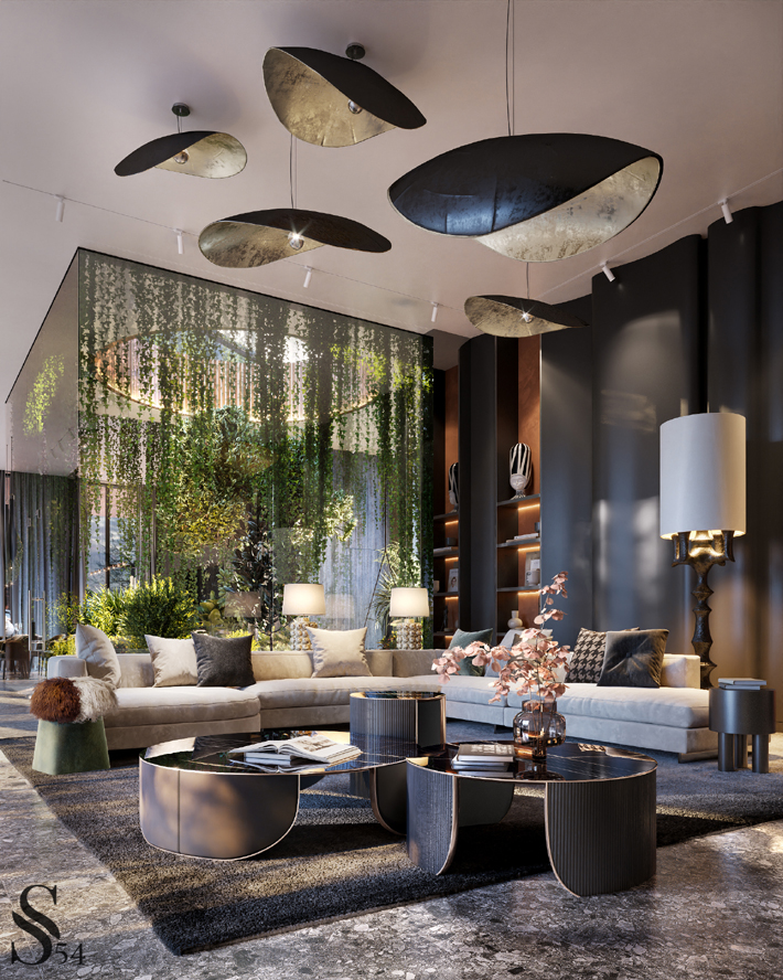 luxury living room design with biophilic design studia 54
