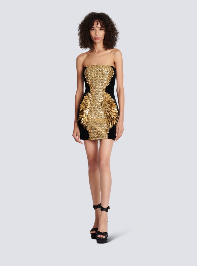 Balmain - Embroidered Velvet Strapless Dress
