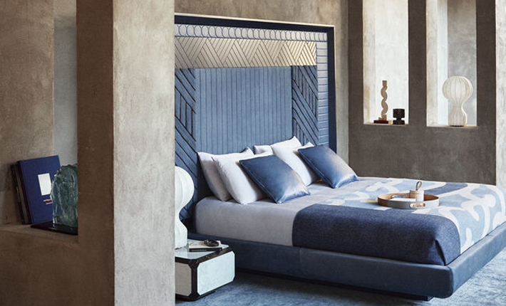 Landscape Bed designed by Marcel Wanders Studio for Fendi Casa high end designer upholstery fabrics