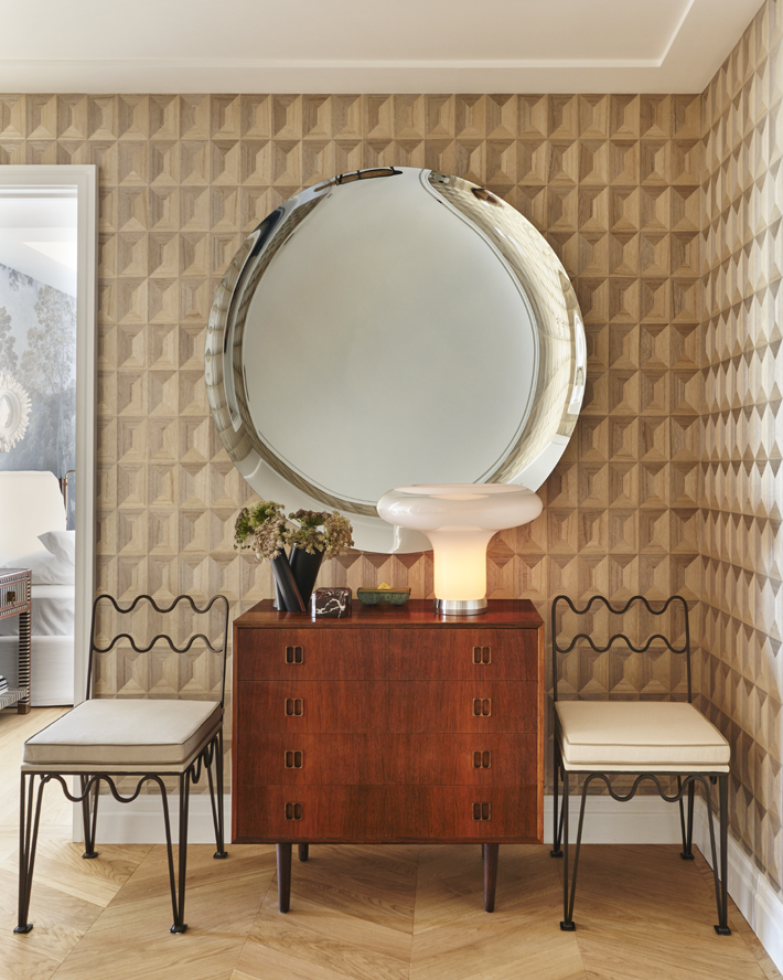 statement wallpaper hallway by crystal sinclair