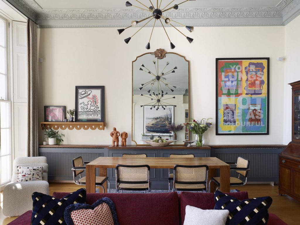 Belgravia by the Sea project by Cat Dal Interiors dining room and living room