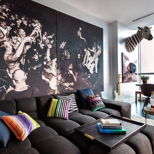 Zhizu Yacht Villas living room black with florals and zebra head by axis mundi