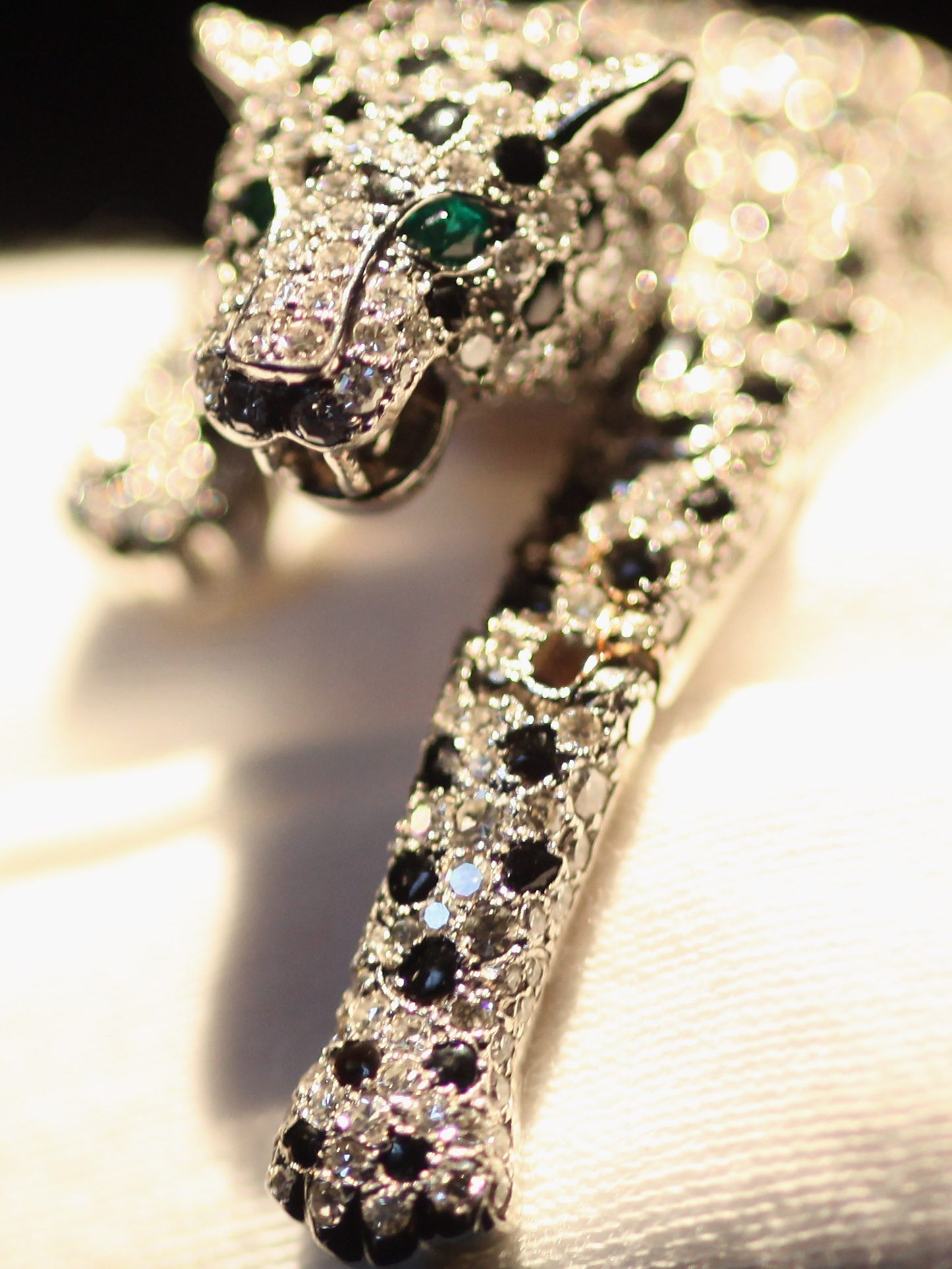 Miss Wallis Simpson's iconic bespoke panther bracelet design by Cartier at Sotheby's Auction House 2010 (Photo by Dan Kitwood/Getty Images)