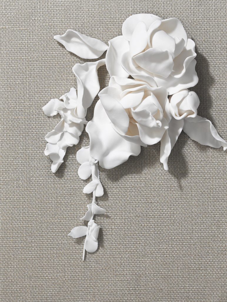 White Blossom on Linen fameed khalique 3d wall art