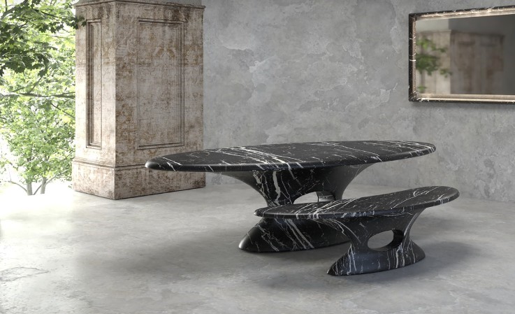 Marble Holly Table & Bench by MC+