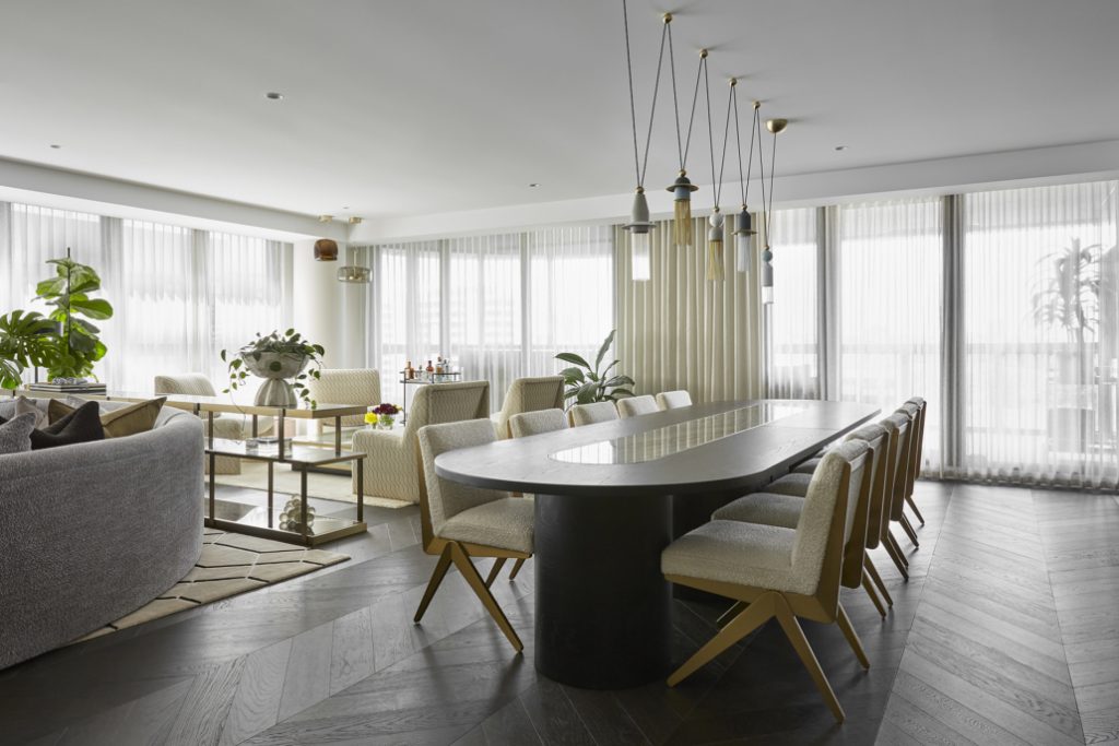 luxury dining room living room serene design Victorian Apartment, Melbourne, Australia by salbini