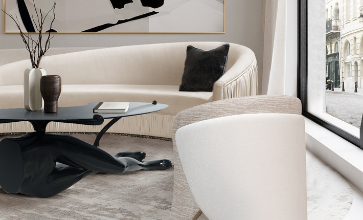 monochromatic interior design with koket black and whtie vamp sofa denise chair roxy chandelier tabu cocktail