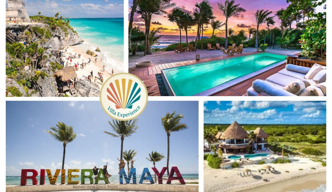 Collage of Luxurious Riviera Maya Villa Rentals in Cancun, Playa del Carmen, and Puerto Aventuras