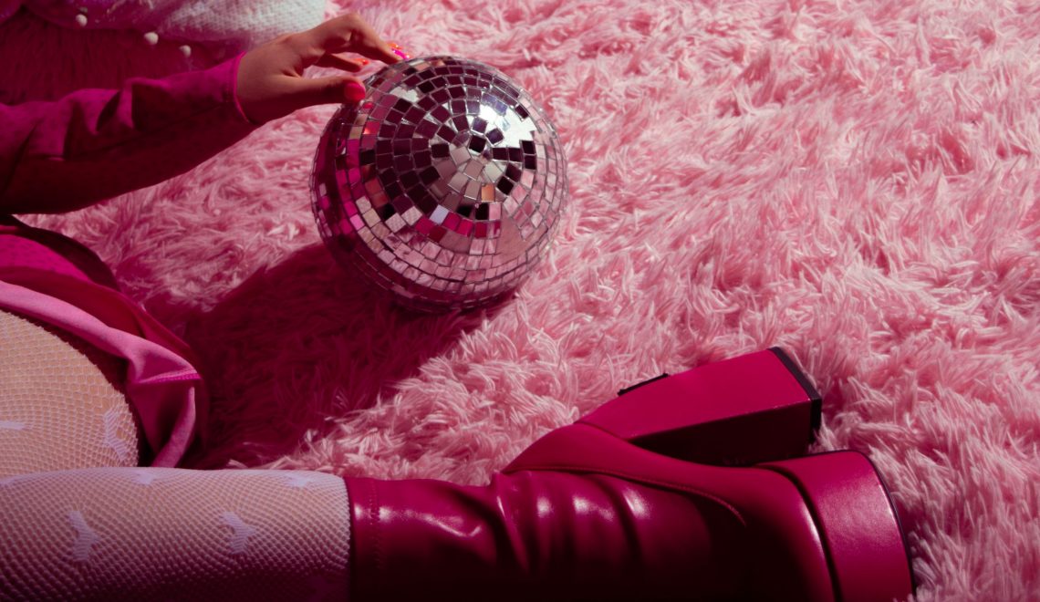 Barbie pink heels and disco ball