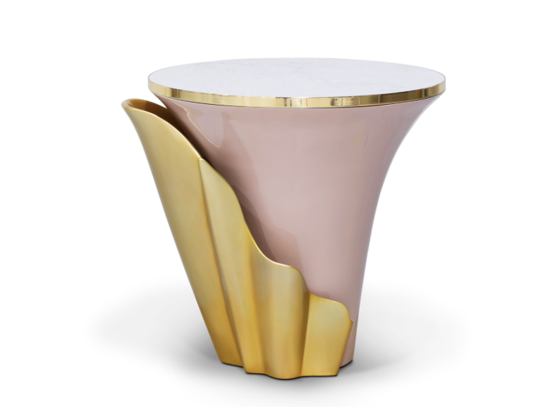 barbiecore home decor KOKET Yasmine side table in pink lacquer 
