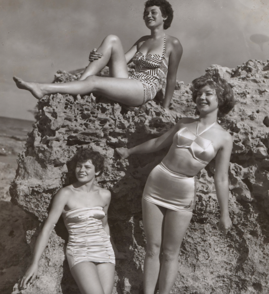 Vintage photo women in swimwear and bikini