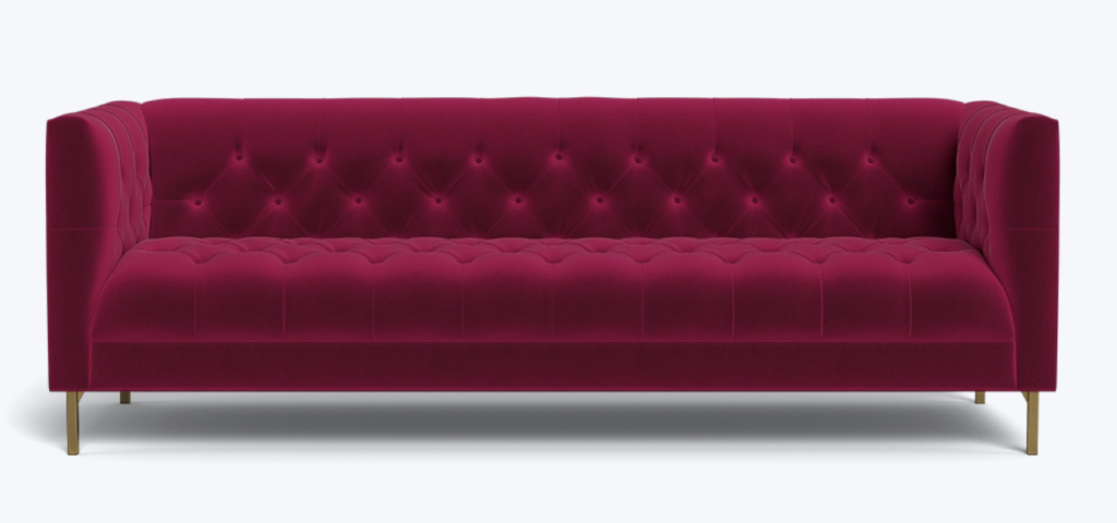 barbiecore home decor ABC HOME Apartment sofa with brass legs 