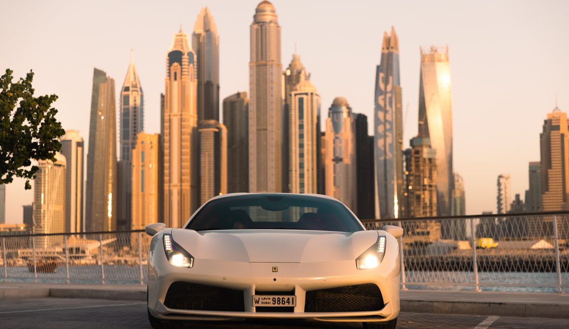 extravagant things to do in dubai - rent luxury cars - whie Ferrari