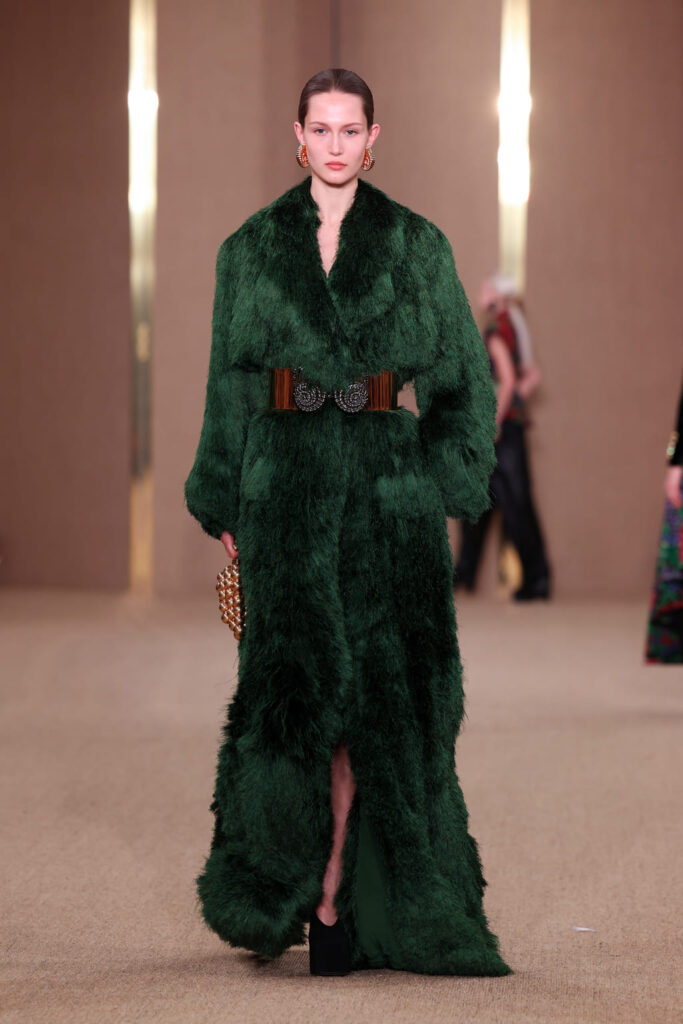 A model walks the runway during the Balmain Womenswear Autum/Winter 2024-2025 show as part of Paris Fashion Week on February 28, 2024 in Paris, France. (Photo by Peter White/Getty Images)