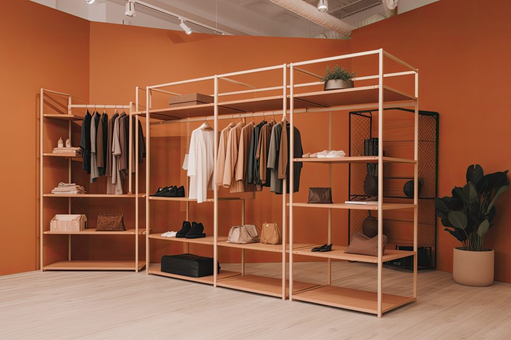 Boutique shop fitting example with clothing and decor