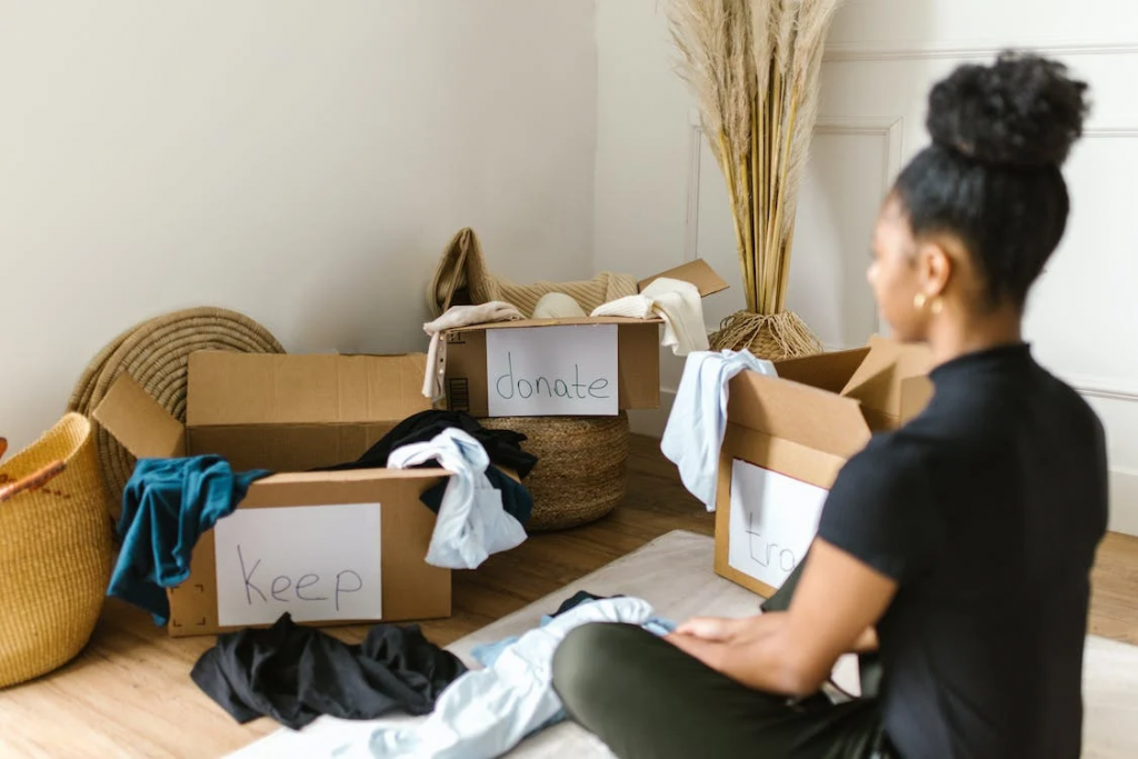 Woman decluttering before a move