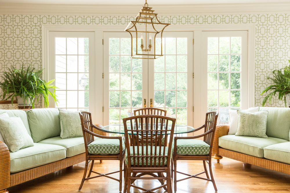 sunroom with wallpaper Interior by Reed & Acanthus | Photo by Ann Ruthmann