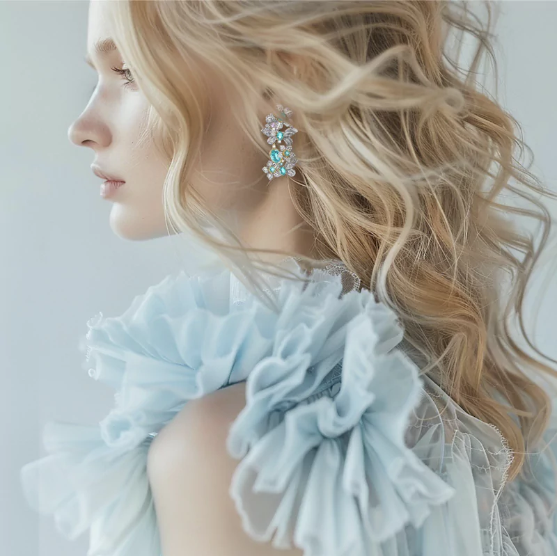 Model wearing Bel Piazon earrings