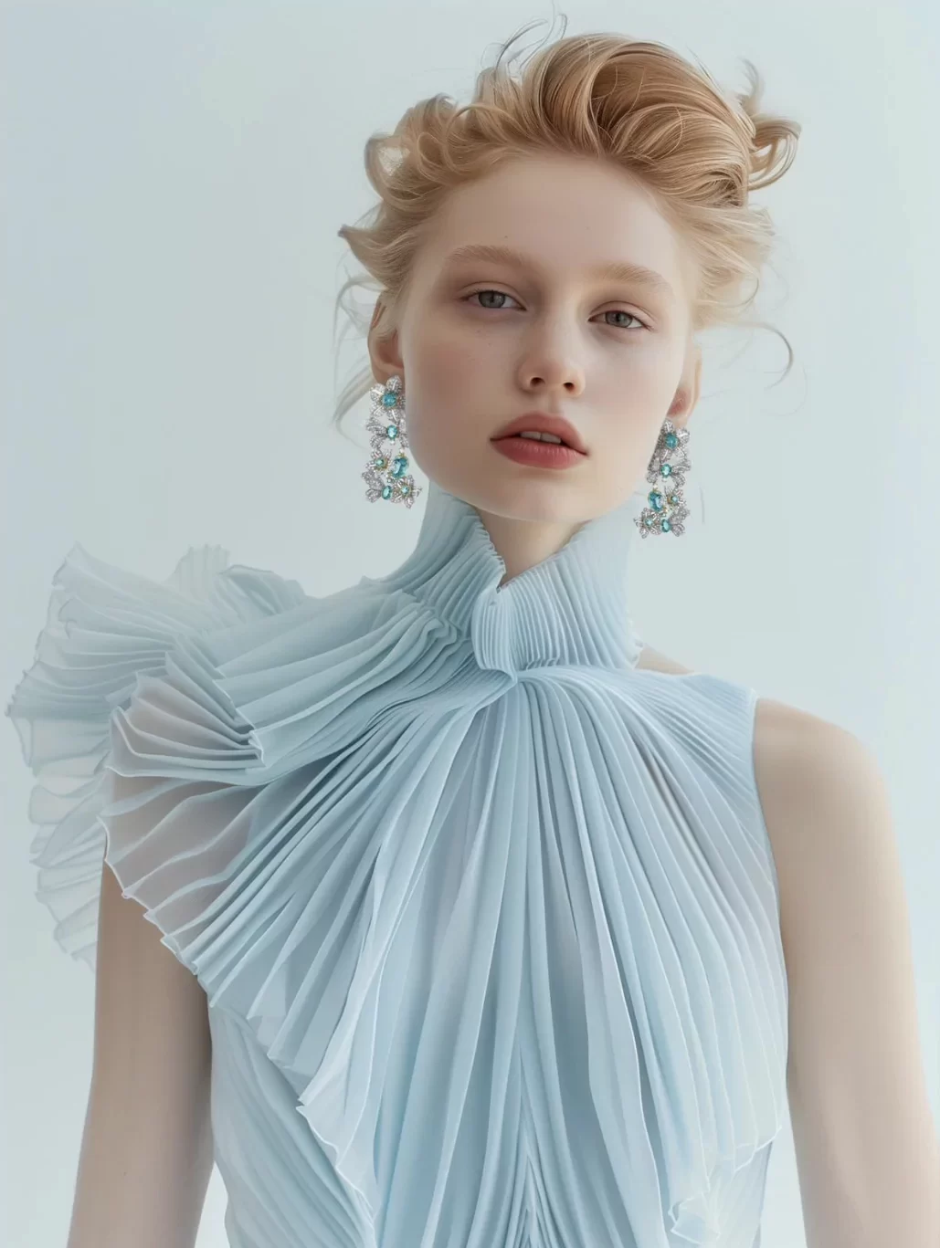 Model wearing Bel Piazon statement earrings