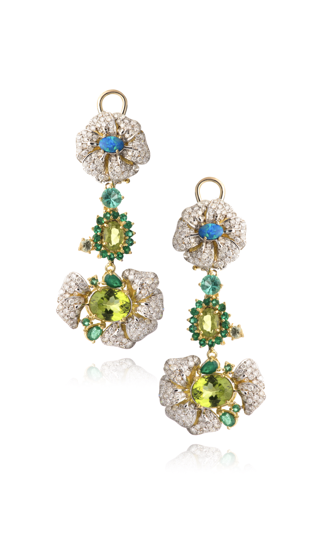 ballet icon bel piazon luxury earrings with blue green and white gems