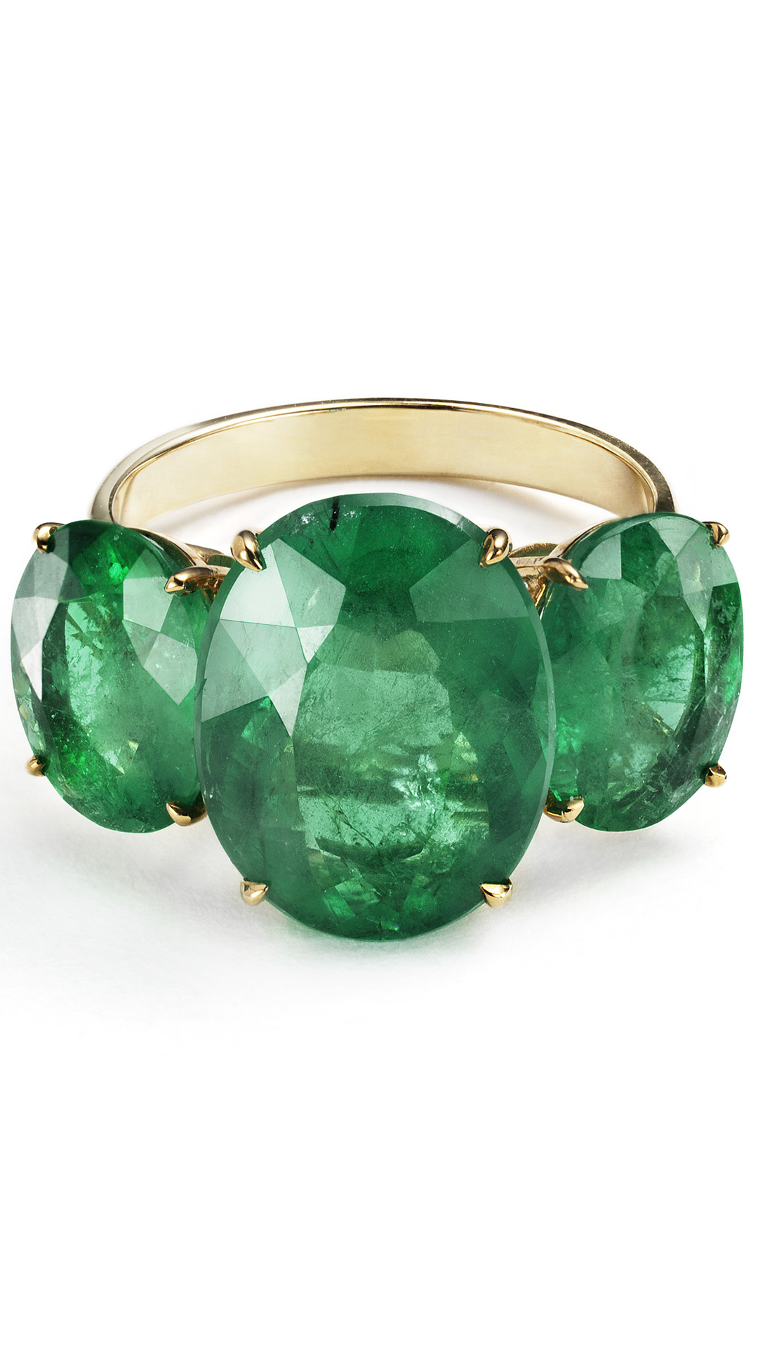 tangarat 22 bel piazon three large green stones on a gold ring band