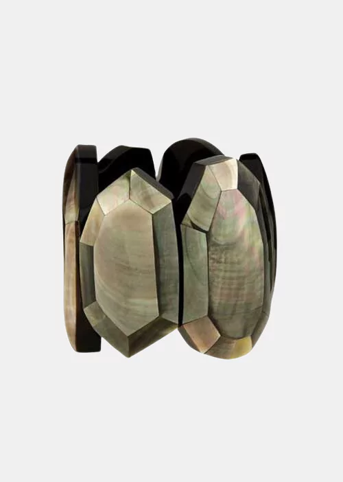 viktoria hayman black mother of pearl faceted statement stretch cuff bracelet