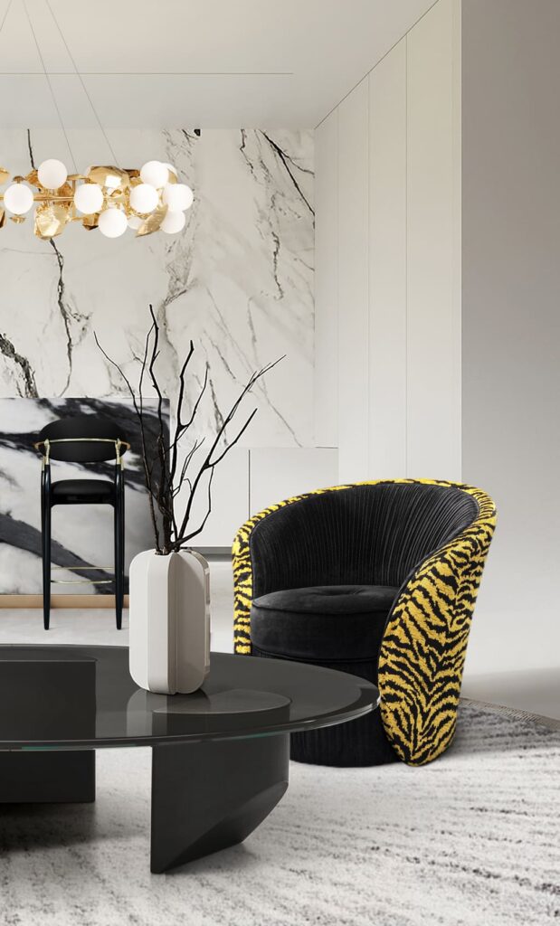 luxury lounge interior design bloom chairs with animal print zebra velvet
