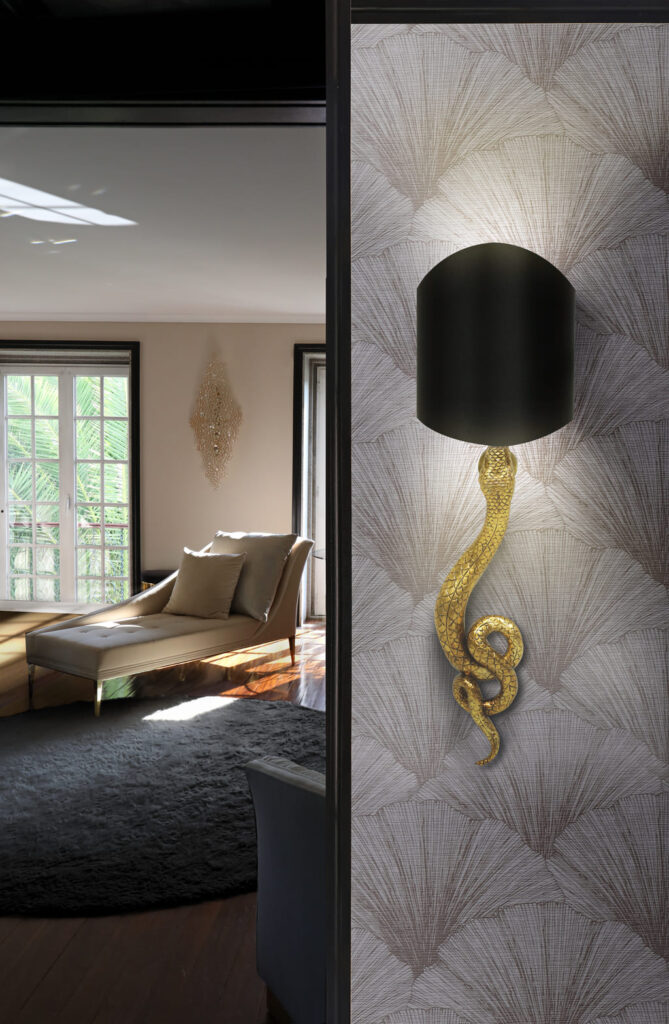 serpentine sconce by koket luxury lounge interior design