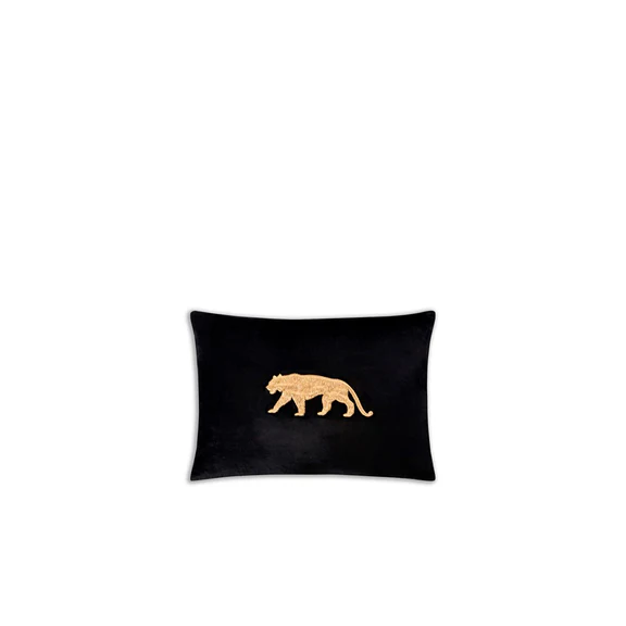 black and gold embroidery panther accent pillow luxury lounge interior design my object of desire