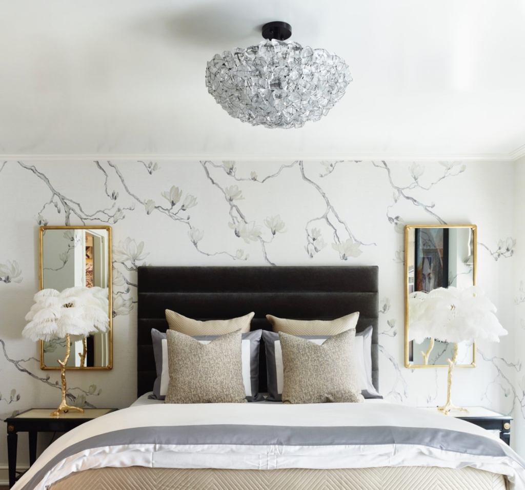 Holiday House by A-List Interiors | Photo by JJ Jetel - luxury bedroom design grey and white with gold lamps