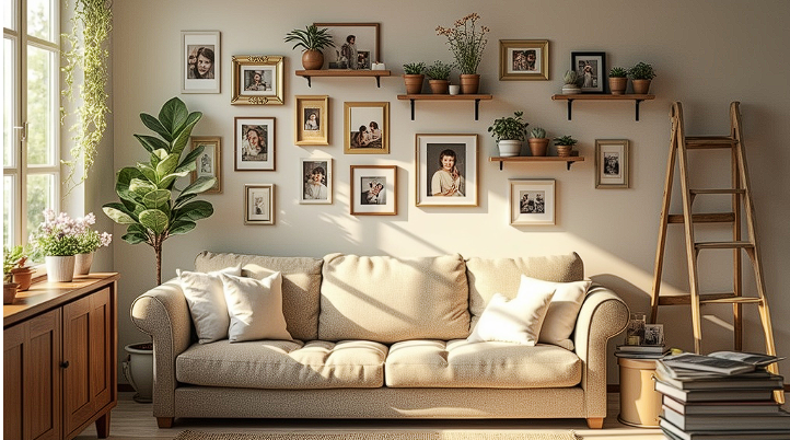 cozy family memory wall