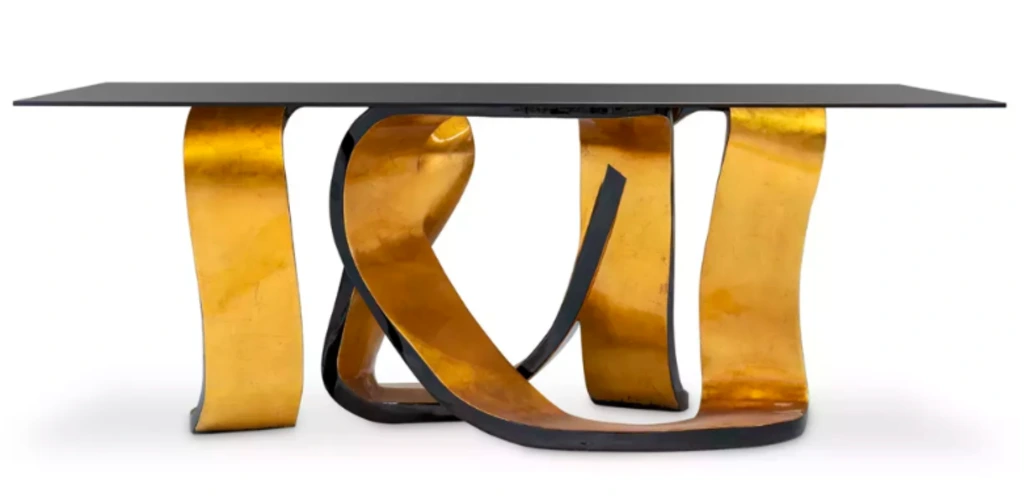 KOKET Ribbon broken gold leaf dining table