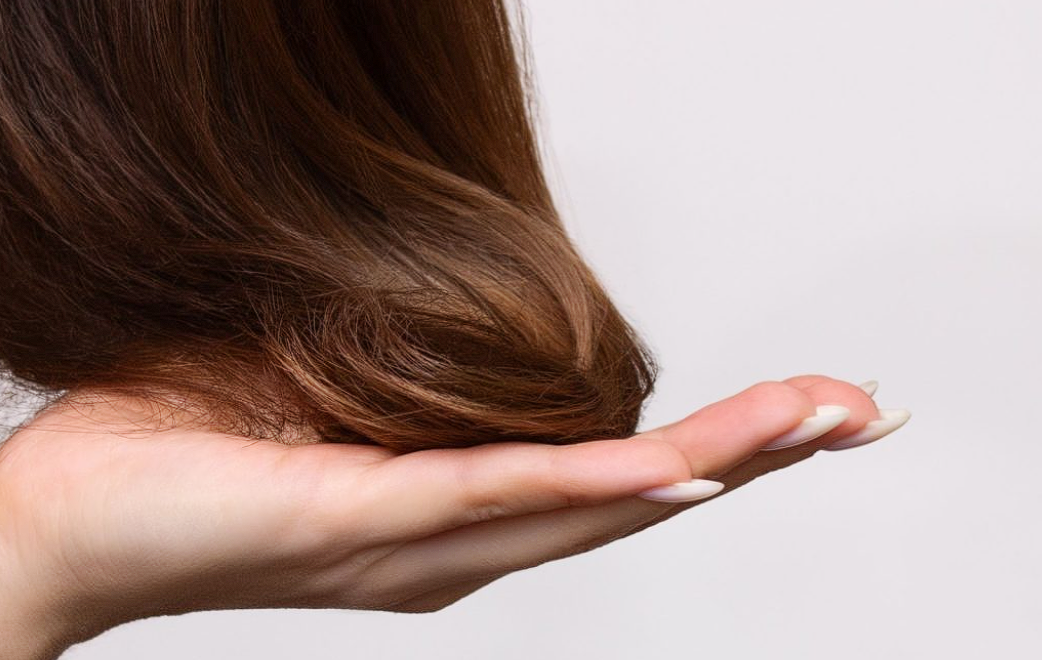 woman's hand holding a section of hair