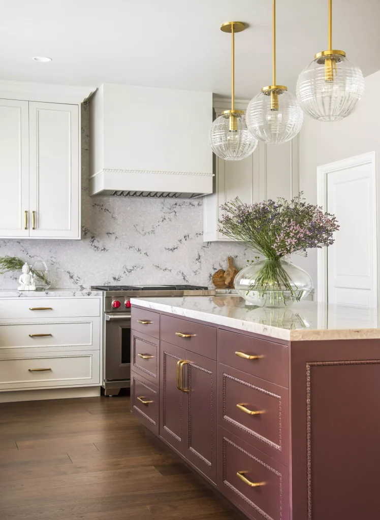 Glendora Kitchen Island with Custom Bitter Chocolate Cabinets designed by Christine Jahan