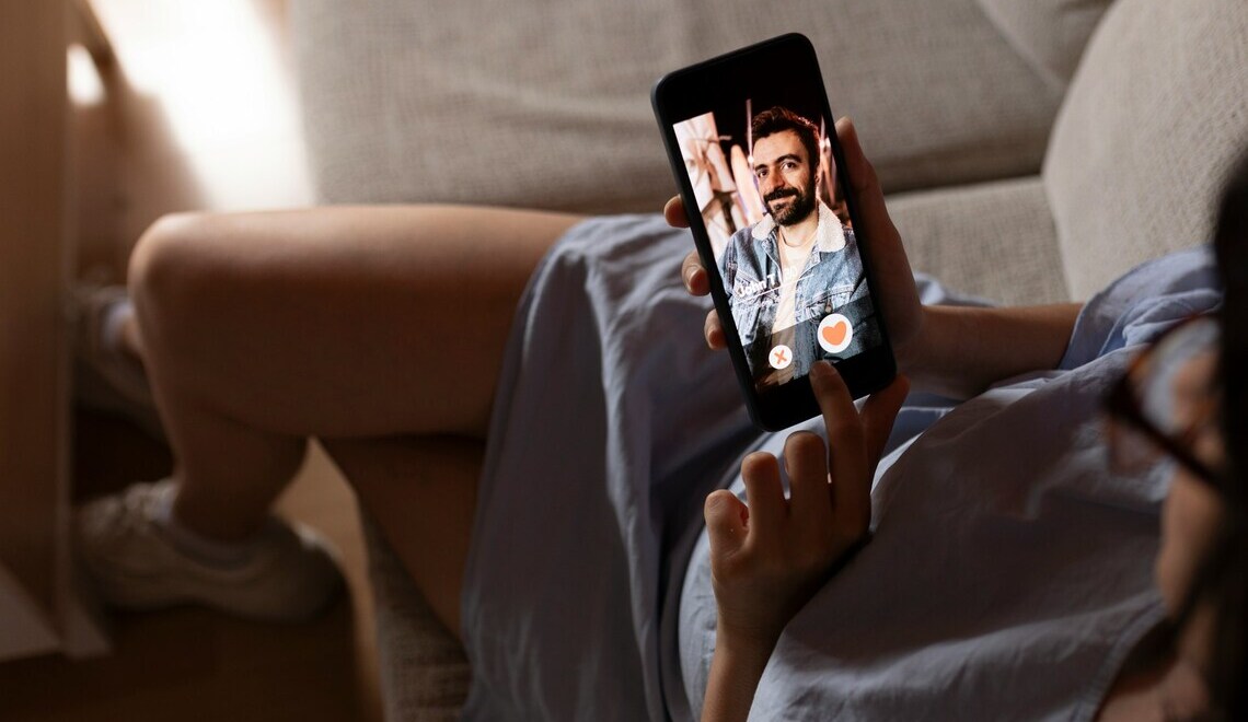 donna che usa un'app di appuntamenti sul suo telefono