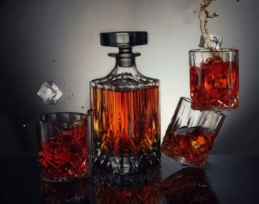Luxury whiskey decanter set with crystal glasses