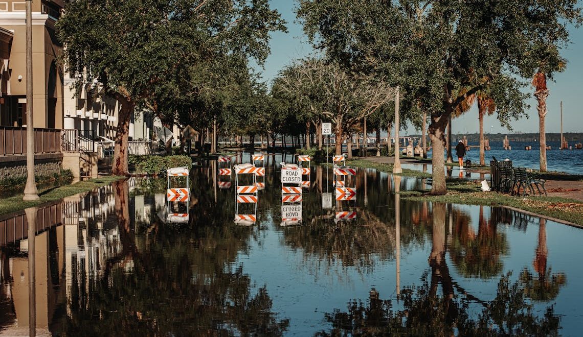 barriers on a flooded street