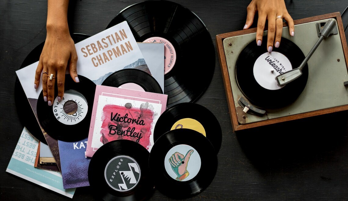 Vinyl records on a table