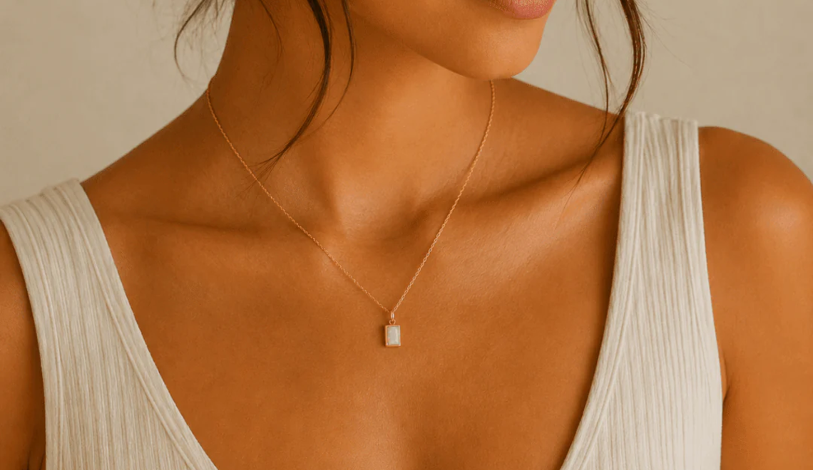 opal tag necklace - opalite jewelery