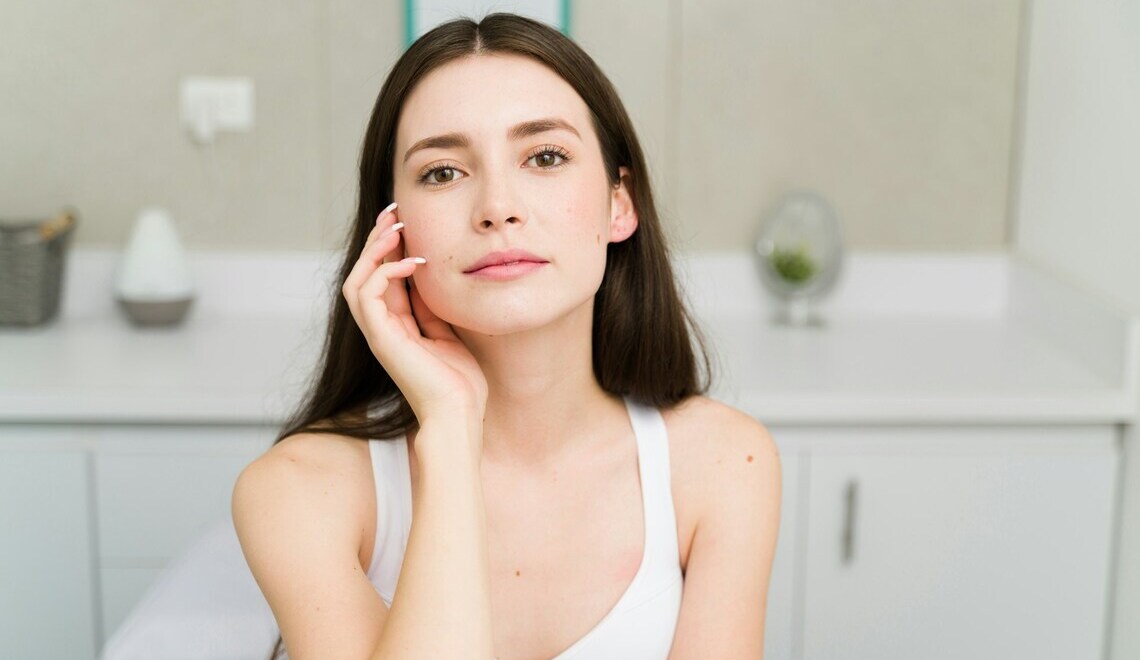 woman touching her face