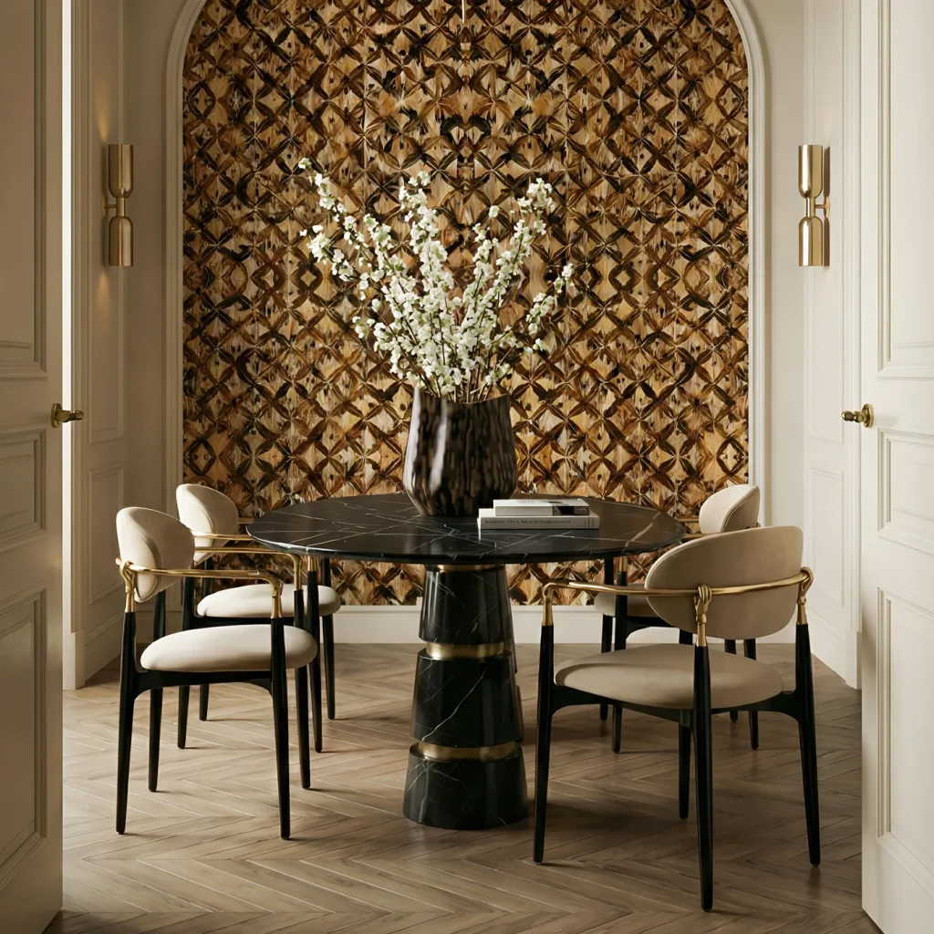 nahema chair koket hand decor feather wallpaper dining room