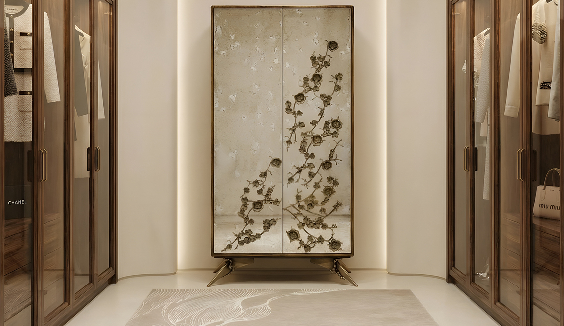 closet design spellbound-aged-mirror-armoire-orchid-sand-rug-koket-projects-2