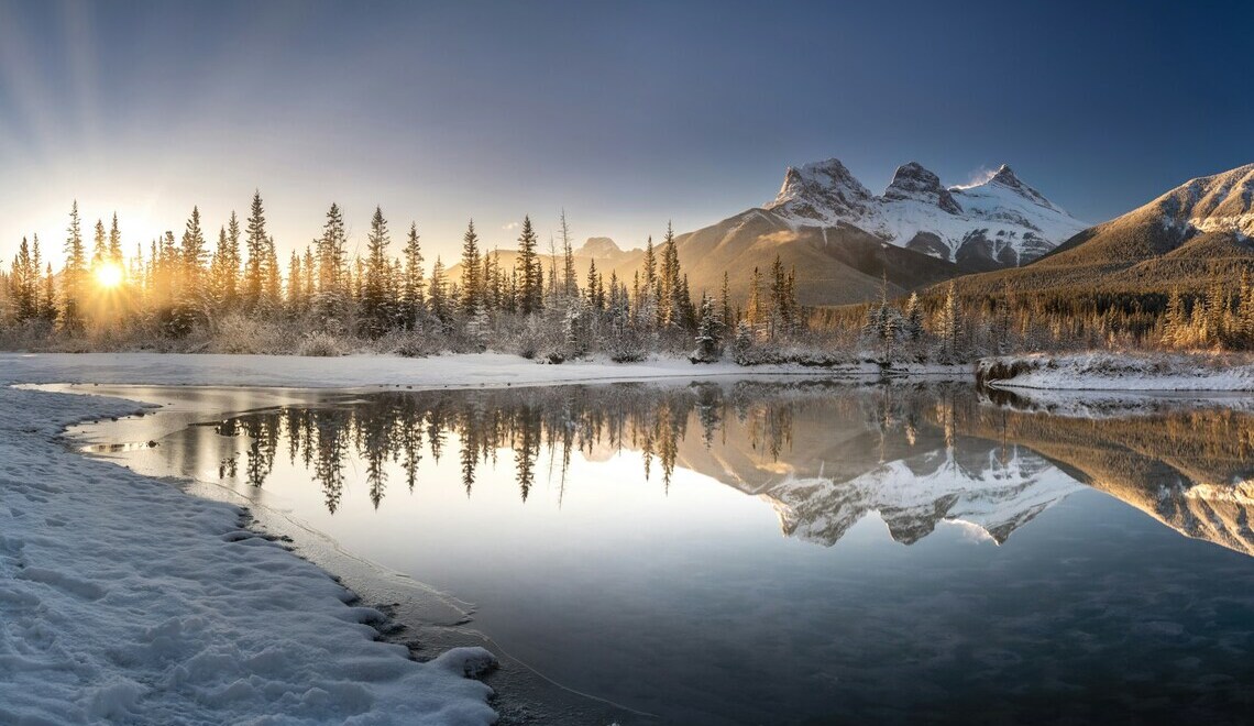 Banff National Park at sunrise on a cold winter day