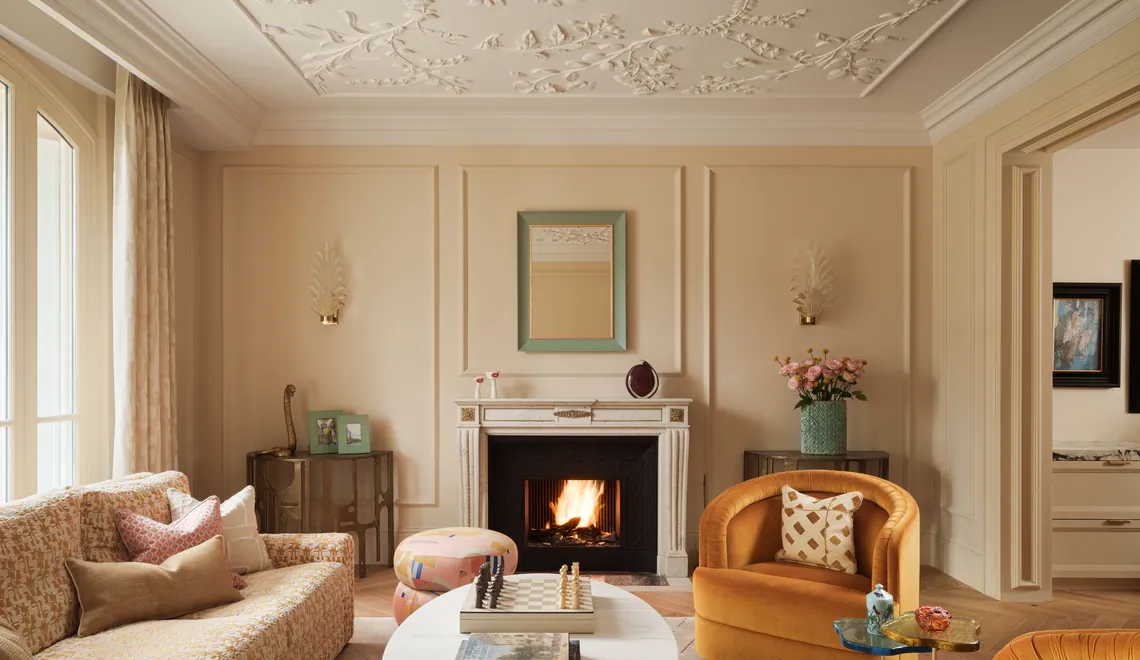 mark howorth callender howorth paris living room with ornate plaster ceiling