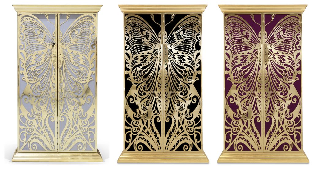 Butterfly armoire in white, black and plum
