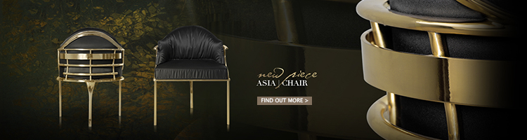 brass accent chair with black leather upholstery - asia chair by koket